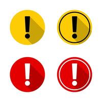 Circle warning sign, caution icon set with long shadow vector