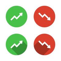 Uptrend and downtrend arrow icon with long shadow. Up and down arrows concept vector
