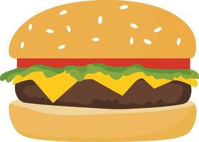 hamburger with cheese and lettuce on it isolated flat illustration vector
