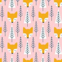 Seamless scandinavian pattern. kids background with fox and different elements. Design for prints, shirts and posters. vector