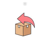 Return Policy, Parcel return icon. Sending the box back icon symbol illustration isolated on white background vector