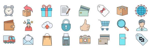 E commerce icons set, Included icons as Barcode, Box, Clock, Price Tag and more symbols collection, logo isolated illustration vector