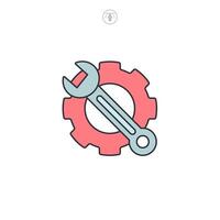 Gear with wrench, Service tool icon symbol illustration isolated on white background vector