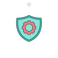 Security setting, Shield with cogwheel icon symbol illustration isolated on white background vector