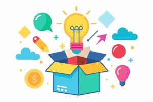 Creative business think outside the box concept with lightbulb and ideas vector