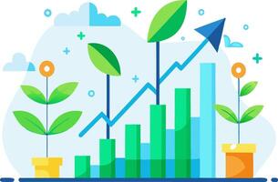 Creative business growth concept with plants and rising graph vector