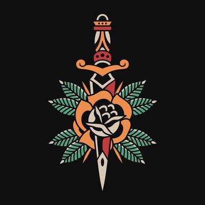 Rose and dagger tattoo flash