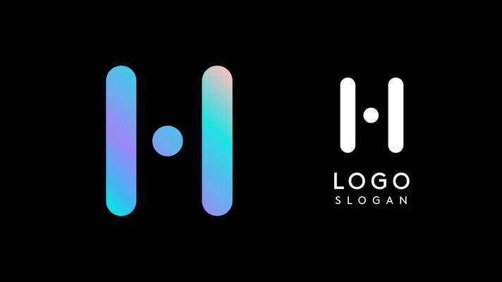Minimalist geometric letter H, bold rounded icon style, futuristic cyber logotype for digital tech branding, EDM event, modern science and sci-fi technology identity. illustration