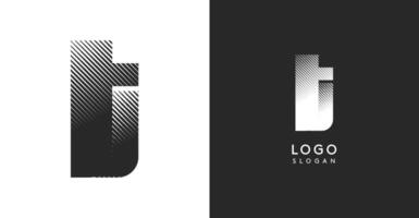 T letter. Sharp contrast monogram strike diagonal hatching for industrial yet modern look. High bold logo template. Logotype concept design for brand in tech, architecture, fashion vector