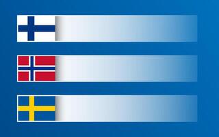 Simple banner with Finnish, Norwegian and Swedish flags and blank space for your text and design. Made in Finland, Made in Norway, Made in Sweden. Modern illustrations vector