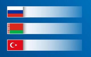 Simple banner with Russian, Belarusian and Turkish flags and blank space for your text and design. Made in Rusia, Made in Belarus, Made in Turkey. Modern illustration vector