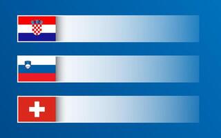 Simple banner with Croatian, Slovenian and Swiss flags and blank space for your text and design. Made in Croatia, Made in Slovenia, Made in Switzerland. Modern illustrations vector