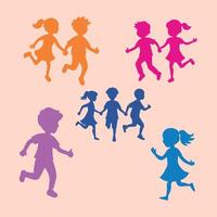 children running in different colors vector