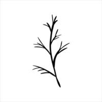 A branch with leaves on it is shown in black and white vector