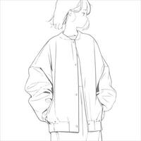 A drawing of a girl in a jacket vector