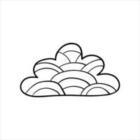 A cloud with a rainbow on it is drawn in black and white vector