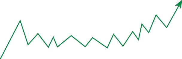 A green arrow is pointing up in a line vector