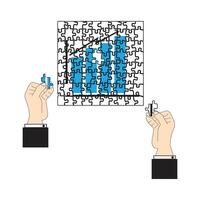 A hand holding a piece of jigsaw puzzle with a bar chart vector