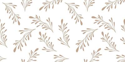 Seamless monochrome brown floral pattern with twigs and leaves for design use textile wallpaper botanical branches palm tropical vector
