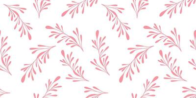 Seamless monochrome pink floral pattern with twigs and leaves for design use textile wallpaper botanical branches palm tropical vector