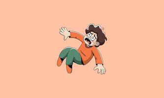 Cartoon boy falling with a scared expression on his face. vector