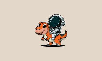 Cartoon astronaut riding a cute dinosaur with a happy expression. vector