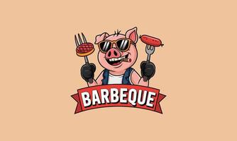 Cool pig chef grilling with sunglasses and BBQ tools vector