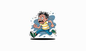 Cartoon boy running in fear with a panicked expression. vector