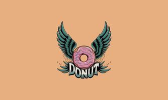 Winged donut with pink frosting in a bold graphic style. vector