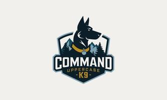Silhouette of K9 dog in command shield logo design vector