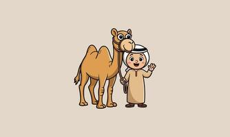 Cartoon boy in traditional attire with a camel. vector