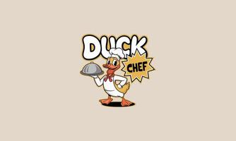 Cartoon duck chef holding a serving tray in a playful style vector