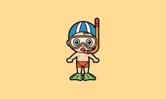 Cute child in snorkel gear ready for swimming. vector