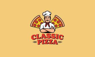 Classic pizza chef with slices in vibrant retro style vector