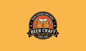 A beer-themed logo with two clinking beer mugs and customizable text. vector
