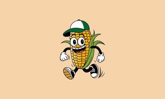 Running corn mascot in a cap with a cheerful smile vector