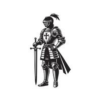 Knight in armor with sword and shield vector