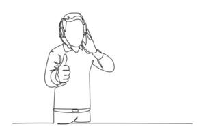 Single continuous line drawing young male business consultant giving excellent speech to expert seminar audience in class. Business workshop concept. One line draw graphic design illustration vector