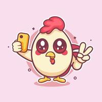 kawaii chicken character mascot taking a selfie with a smartphone isolated cartoon vector