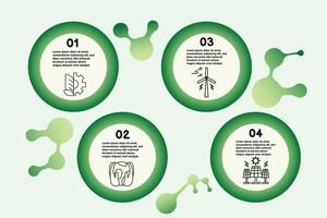 Infographic renewable energy template for energy consumption sustainable information presentation. suare and geometric elements. green modern workflow diagrams. Report plan 5 topics vector