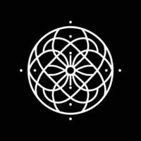 A white circular logo with a flower in the center vector