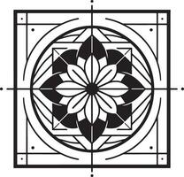 A black and white drawing of a flower in a square vector