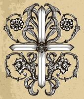 Fantasy cross with baroque leaves and flowers patterns on texture background vector