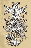 Fantasy cross with lily flower on texture background vector