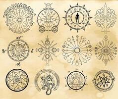 Big set with mystic symbols on textured background vector