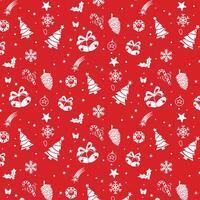 Seamless Christmas Pattern filled with xmas decorations and icons on red background. For backgrounds, wrapping papers, prints, artworks. vector