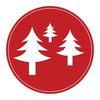 Merry Christmas round banner with Christmas tree on red background. vector