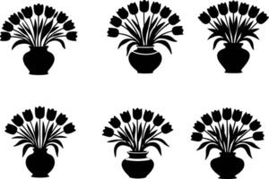 collection Tulips In Vase Isolated On White Background vector