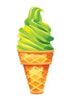 Ice cream cone with matcha soft serve. cartoon illustration isolated on white background vector