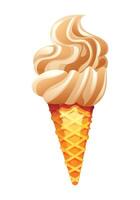 Caramel soft serve ice cream in a waffle cone. cartoon illustration vector